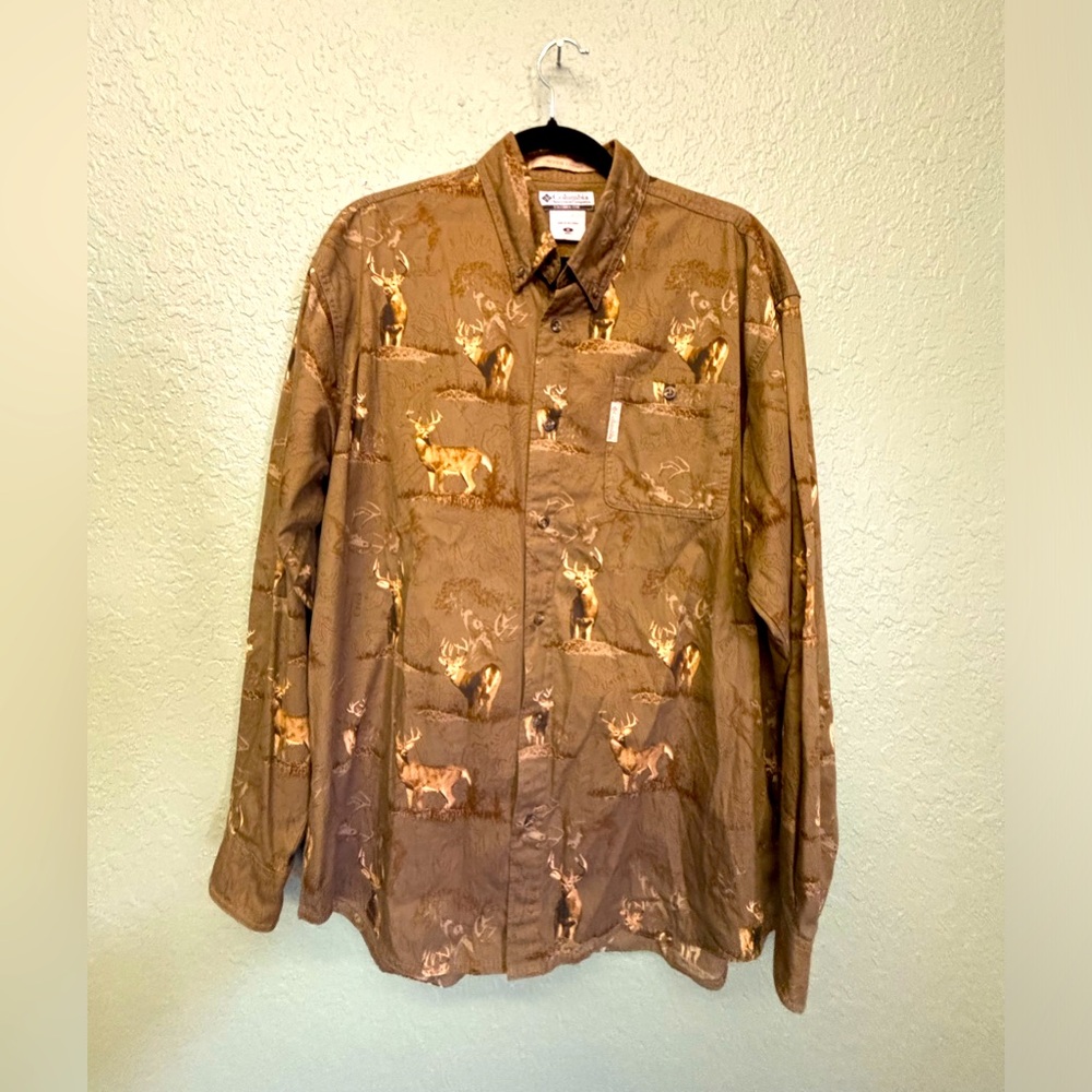 Columbia Men's Long Sleeve Button Up Deer Hunting Print Size 2XL Riverlodge XXL